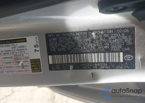 2006 Toyota Prius from USA, damaged, VIN JTDKB20UX63157155